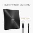 ASUS ZenDrive Black 13mm External 8X DVD/Burner Drive +/-RW with M-Disc Support, Compatible with Both Mac & Windows and Nero BackItUp for Android Devices (USB 2.0 & Type-C Cables Included)
