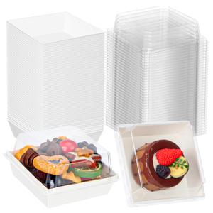 TEMLQPACK 50Pack 4 Inch Charcuterie & Cookies Boxes with Clear Lids - Bakery, Chocolate Covered Strawberries, Mini Cake, Pie & Cinnamon Roll Treat Boxes for Parties