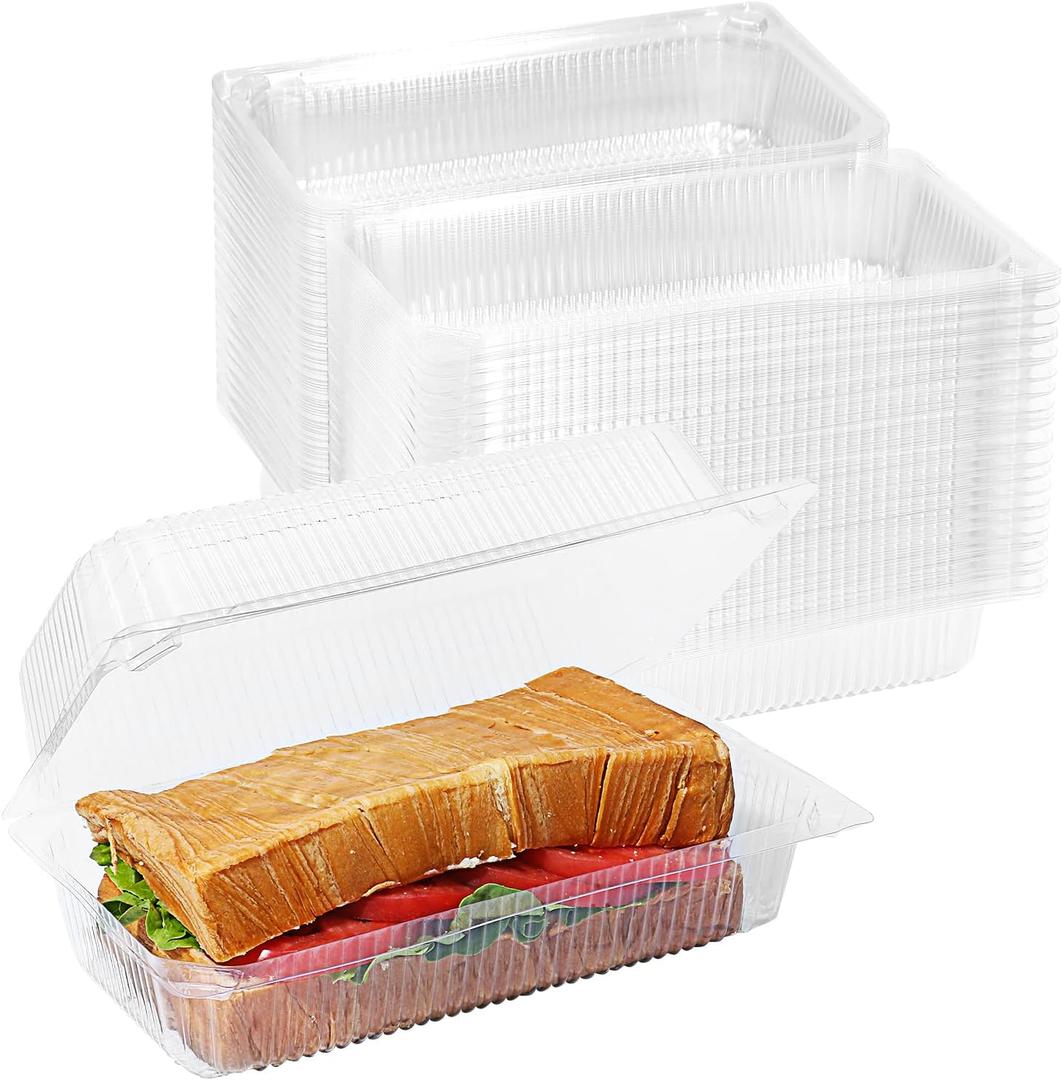 MANSHU 100 Pcs Clear Plastic Take out Containers,Disposable Clamshell Dessert Container with Lid, for Salads, Pasta, Sandwiches (8.66x5.12x3.15 in).