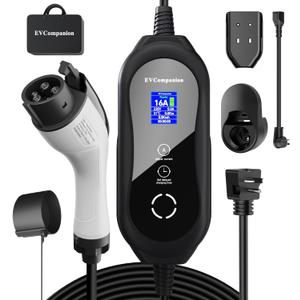 Level 1-2 EV Charger (16 Amp 110-240V 25ft Cable), Portable Electric Vehicle Charger with NEMA 6-20 Plug NEMA 5-15 Adapter,Plug-in Home EV Charging Station for SAE J1772 Evs