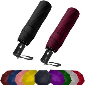 SIEPASA Two Packs Auto Open & Close Small Travel Umbrella Compact for Backpack-Umbrellas for Rain, Lightweight Strong Mini Portable Umbrellas for Men and Women (Black & Wine Red, 2 Pack)