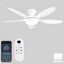 Ceiling Fan with Lights, 46 Inch Low Profile Ceiling Fan with Light and Remote/APP Control, Flush Mount, 6 Speeds Reversible, Dimmable Noiseless Ceiling Fans for Bedroom, Indoor/Outdoor, White