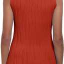 PrinStory Womens Sleeveless Textured Slim Tops Crewneck Knit Solid Summer Casual Shirts Pullover Tank Tops for Women (Orange, L)