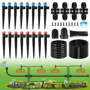 95.5FT Drip Irrigation System Kits - Automatic Garden Watering Sprinkler with 1/2 & 1/4 inch Tubing Hose Patio Misting Plant Irrigation Water Equipment Quick Connector for Greenhouse Flower Beds Lawn