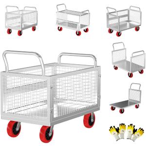 5IN1 Heavy Duty Platform Truck with Cage 44x28 Hand Truck Extra Large Version, 2200lbs Capacity Basket Cart with Wheels, Push Dolly with 6 Swivel Casters, Versatile Flatbed (4428 IN)