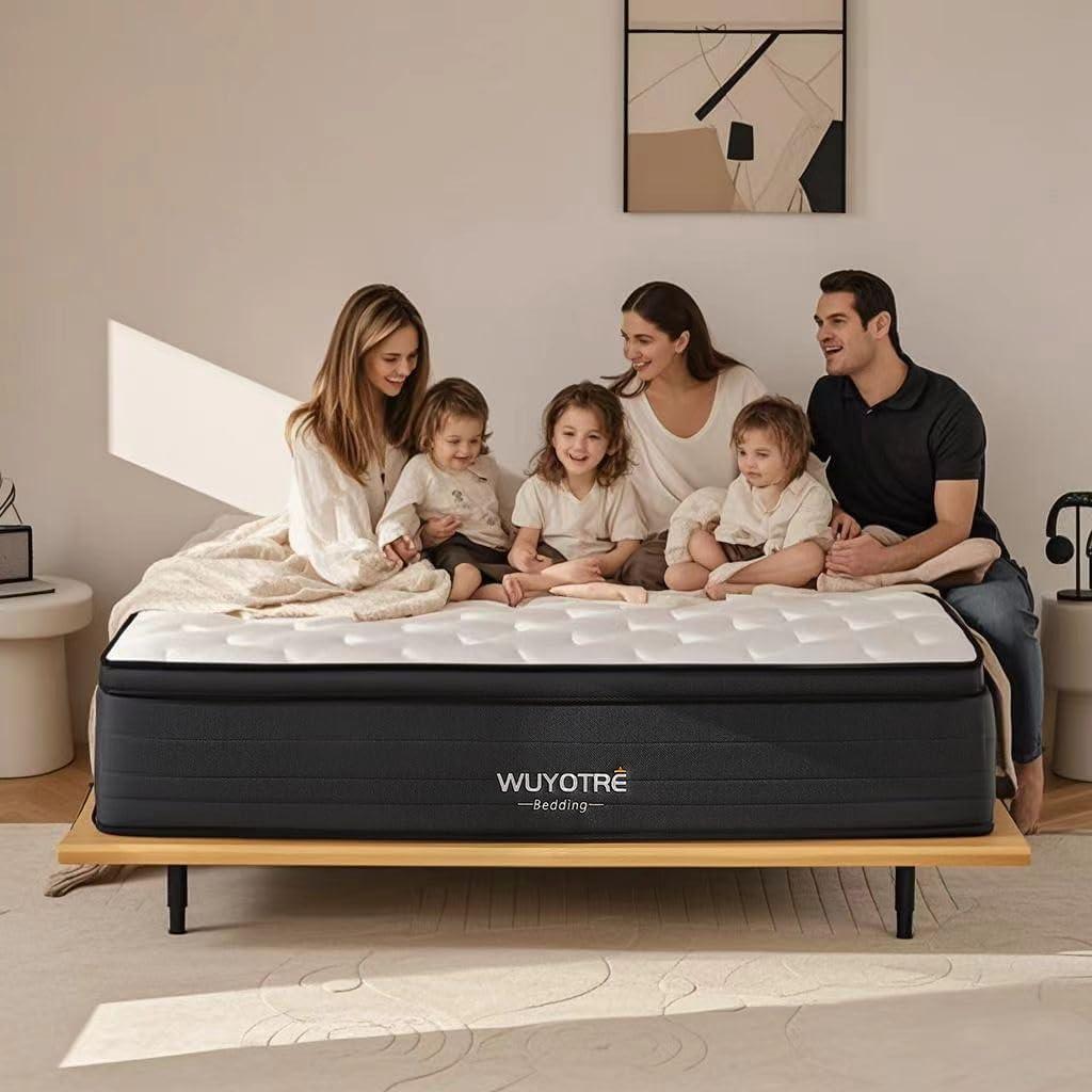 14 Inch Queen Size Mattress, Cooling Memory Foam Mattresses in a Box with Independent Spring,Soft and Breathable Hybrid Mattresses,Back Pain Relief,CertiPUR-US,Medium (King)
