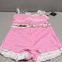 ZAFUL Womens High Waisted Bikini Sets 2 Piece Plaid Ruffle Swimsuits Back Strap Top with High Waisted Shorts Bathing Suit (Large, Hot Pink)