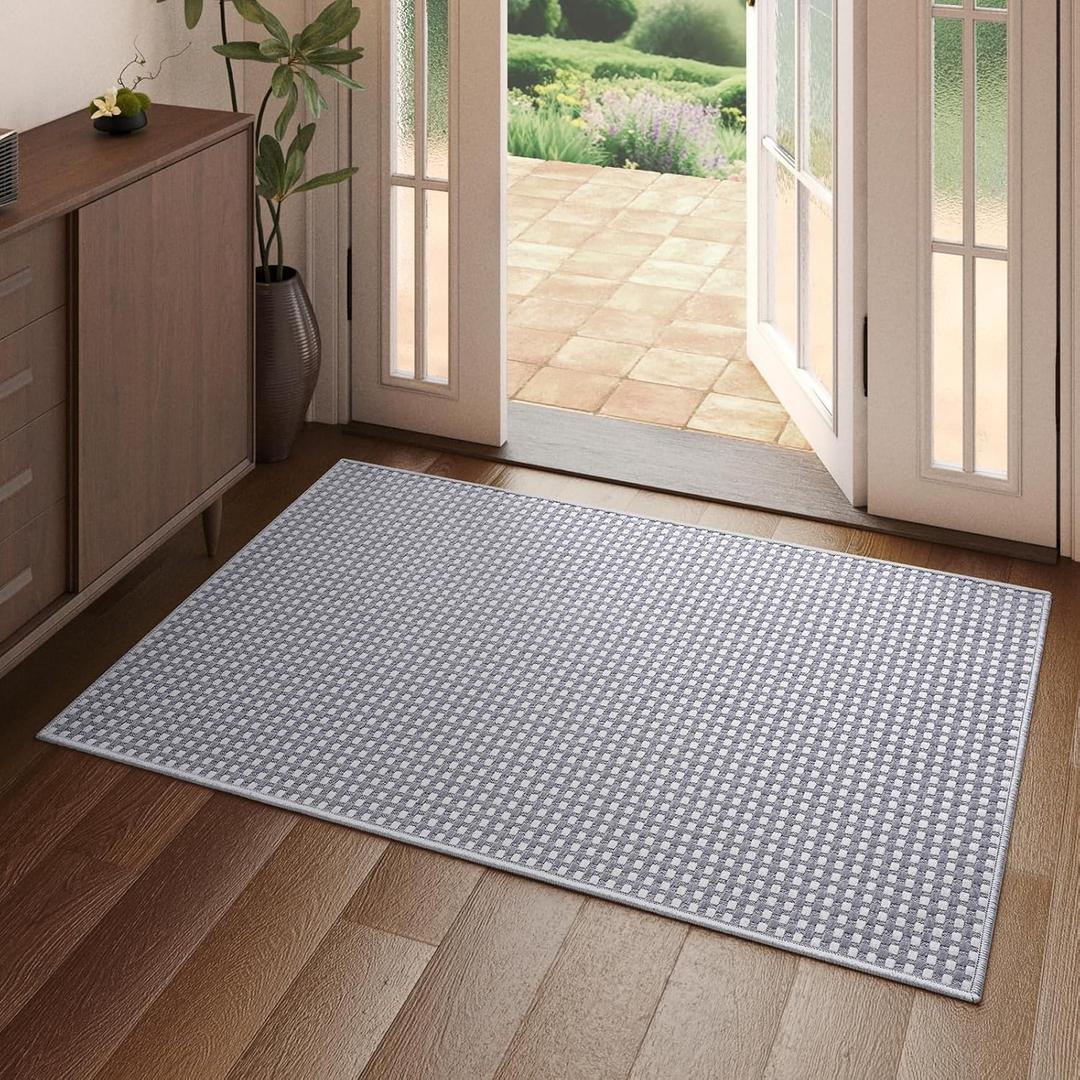 YDKGL 2x3 ft Indoor Door Mat Entryway Rug Non Slip Woven Washable Area Rugs Kitchen Mats for Floor, Front Entry Rug Entrance Doormat for Hall Porch Bathroom Kitchen Bedroom, Easy Clean, Gray 24"x36" (A- Light Grey)
