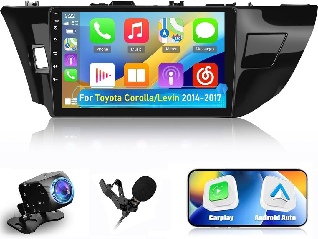 NHOPEEW Android Car Radio for Toyota Corolla/Levin 2014-2017 - Wireless Carplay and Android Auto - 10.1 Inch Touch Screen Car Stereo with DSP/WiFi/GPS/SWC/Mutliple UI + AHD Backup Camera