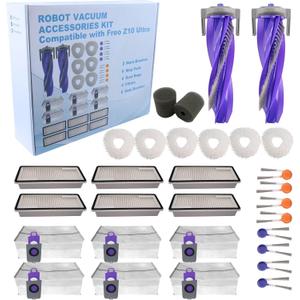 Replacement Accessories Parts Kit Compatible with Narwal Freo Z10 Ultra/Freo Z10 - Includes 6 Dust Bags, 6 Mop Pads, 6 Filters, 8 Side Brushes, 2 Rubber Main Brushes, 2 Water Tank Filter Sponge
