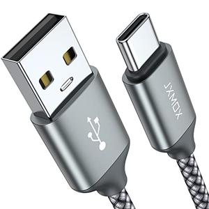 JXMOX USB Type C Cable (6.6ft 2-Pack), USB A to USB C 3A Fast Charging Cord Compatible with iPhone 15 16 Pro Max, Samsung Galaxy S22 S21 S20 Ultra S10 S9 S8, Note 10 9 8 A80 A70, USB C Charger (Grey)