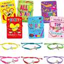 WorldBazaar 24 Pack Hockey Valentines Day Cards with Bracelets Classroom Exchange Gift Set Kids Hockey Bracelets Friendship
