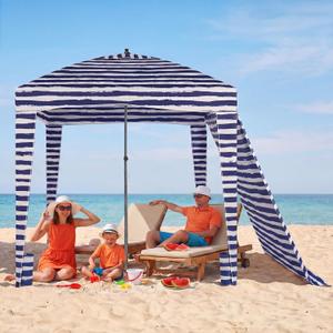 OLIXIS 6'x6' Beach Cabana Tent Sun Shelter UPF 50+ Easy Setup Cool Canopy Tent Sun Shade with Side Wall, Wind Resistant Beach Cabana for Whole Family