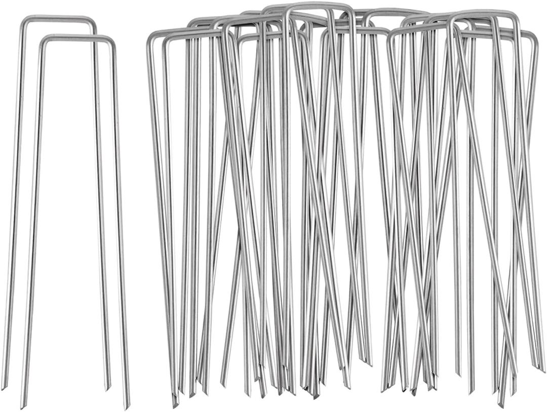 50 Pack 6 Inch Galvanized Tent Stakes, Heavy Duty U-Shaped Ground Stakes for Tents, Canopies and Weed Barrier Fabric, Suitable for Outdoor Use