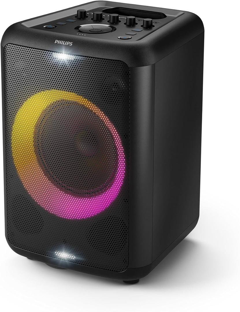 Philips X3206 Bluetooth Party Speaker - 14 Hours Play Time, Deep Bass, Party Lights, Karaoke Effects, Mic & Guitar Input, 80W Max Power, Black