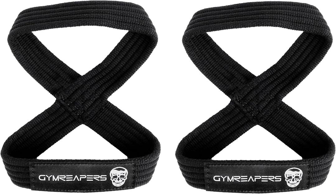 Gymreapers Figure 8 Lifting Straps For Deadlift, Powerlifting, Strongman, & Cross Training Strong Weightlifting Wrist Straps For Men, Women (Large, Black)