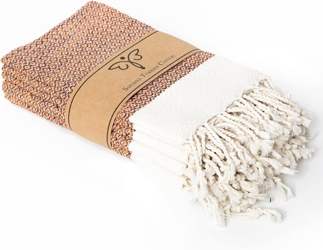 Smyrna Turkish Cotton Original Cloth Napkins Set of 6, 18 x 18 Inches, Decorative Boho Table Napkins for Dining Table Versatile Farmhouse Cloth Napkin for Dinner, Wedding and Parties, Orange