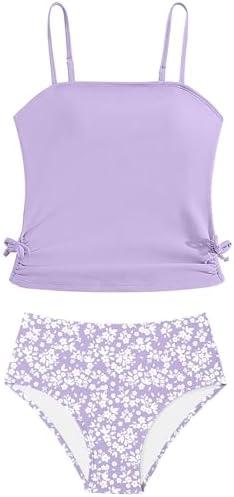 Girls Tankini Swimsuits Two Piece Bathing Suit Drawstring Swimwear Set for Girls 9-10 Years