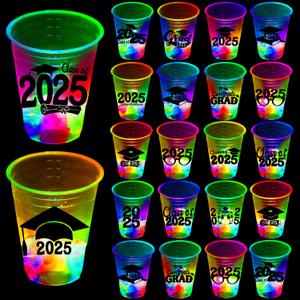 2025 Graduation Party Cups 40 Pack - Glow in The Dark 16oz Plastic Black Gold Cups for Indoor Outdoor Celebrations, Grad Party Supplies & Decorations, Class of 2025 Drinkware with Luminous Design