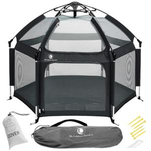 POP 'N GO PLAYPEN - Indoor & Outdoor Baby Playpen for Babies and Toddlers - Baby Beach Tent, Foldable, Portable W/Canopy, Travel Bag, & Mosquito Net - Pop Up Pack and Play Tent (Black)