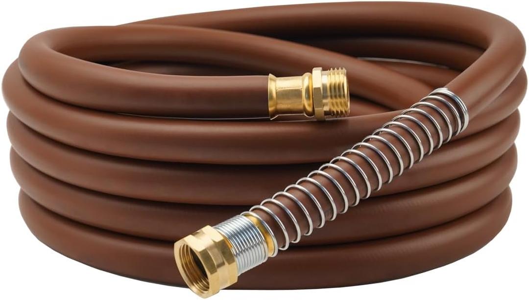 Guitrees Garden Hose 25FT x 5/8", Heavy Duty Rubber Hose, Water Hose with Five Layered Braiding, Male to Female Fittings, 1000PSI Burst, 300PSI Working (Brown)