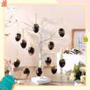 12 Pcs Black Gold Easter Egg Tree Ornaments Hanging Tree Decoration Plastic Speckled Egg Bulk 2.36'' Rustic Easter Decorations for Basket DIY Crafts Holiday Party Favors