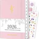 Planner 2026, Weekly and Monthly Planner with Tabs from Jan 2026 - Dec 2026, A5 Hardcover Academic Calendar with Date for School & Office Schedule, 5.8" x 8.3", Pink
