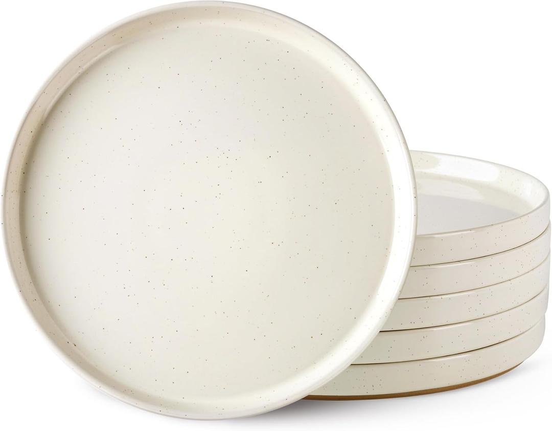 AmorArc Ceramic Dinner Plates Set of 6, 10.25 Inch Stoneware Plates for Kitchen,Modern Flat Dinnerware Dishes Set,Microwave& Dishwasher Safe, Scratch Resistant-Beige