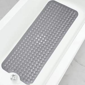 Linoows Bathtub and Shower Mats, 40x16 Inch Extra Large Non Slip Soft Bath Tub Mat with Suction Cups and Drain Holes for Bathroom Floor and Keep Tubs Clean, Machine Washable, Gray