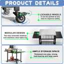 Three-Shelf Grill Cart, Stainless Steel & Black, Outdoor Grill Table with Pizza Oven & BBQ Grill Stand