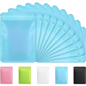 Funfery 100 Pack Blue Mylar Packaging Bags Resealable Bags Double Sided Color Odor Proof Pouch Baggies Smell Proof Foil Bag for Food Storage,Small Business(Blue,6.3x9.4inch)