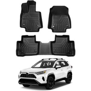 Powerty Floor Mats for 2019-2024 2025 Toyota RAV4 Accessories All Weather Floor Liner 3D TPO 1st & 2nd Row Floor Mat Heavy-Duty Floor Liners(FIT All Models)