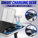 USB-C LED Light Foldable Lap Desk with LED Lamp, Cooling Fan & Book Stand — Portable Bed Laptop Table with Side Drawer, Phone & Tablet Holder, Charging Port