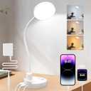 15W LED Desk Lamp with USB Charging Ports  Dimmable Table Lamp with 3 Color Temps, 5 Brightness, 4 Timers, Flexible Gooseneck Light with Base, Eye-Caring Reading Light for Home Office, Bedroom, Study (White)