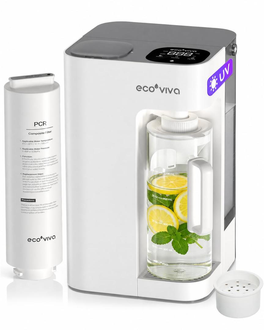 Mate 3 UV Countertop Reverse Osmosis System Water Filter with Remineralization & Autofill Pitcher, 9-Stage RO Water Filtration, 3:1 Pure to Drain, No Installation, Self-Cleaning, Reduce TDS, White
