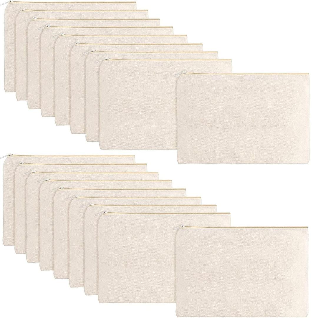 meekoo 16 Pack Blank Canvas Pouch Zipper Cosmetic Bag Bulk Plain Makeup Pouch Purse Sublimation DIY Craft Multipurpose Travel Toiletry Bag for Makeup Cosmetic Stationary Storage(M,Beige)