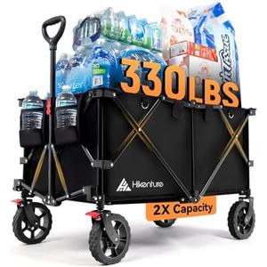 Hikenture Collapsible Wagon - 330LBS Capacity, Extra Large Foldable Wagon with All-Terrain Wheels, Utility Beach Cart for Outdoor Garden