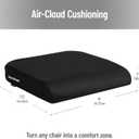 Mind Reader Air-Cloud Seat Cushion, Ergonomic Support for Posture, Pressure Relief, and Pain Reduction, Portable with Washable Cover, Memory Foam, Black, 18"L x 17.5"W x 3"H