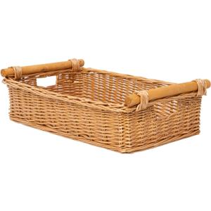 YAHUAN Woven Wicker Storage Basket Wicker Tray Shallow Basket Organizing 16.54L x 11.02W x4.72H in (Wicker)