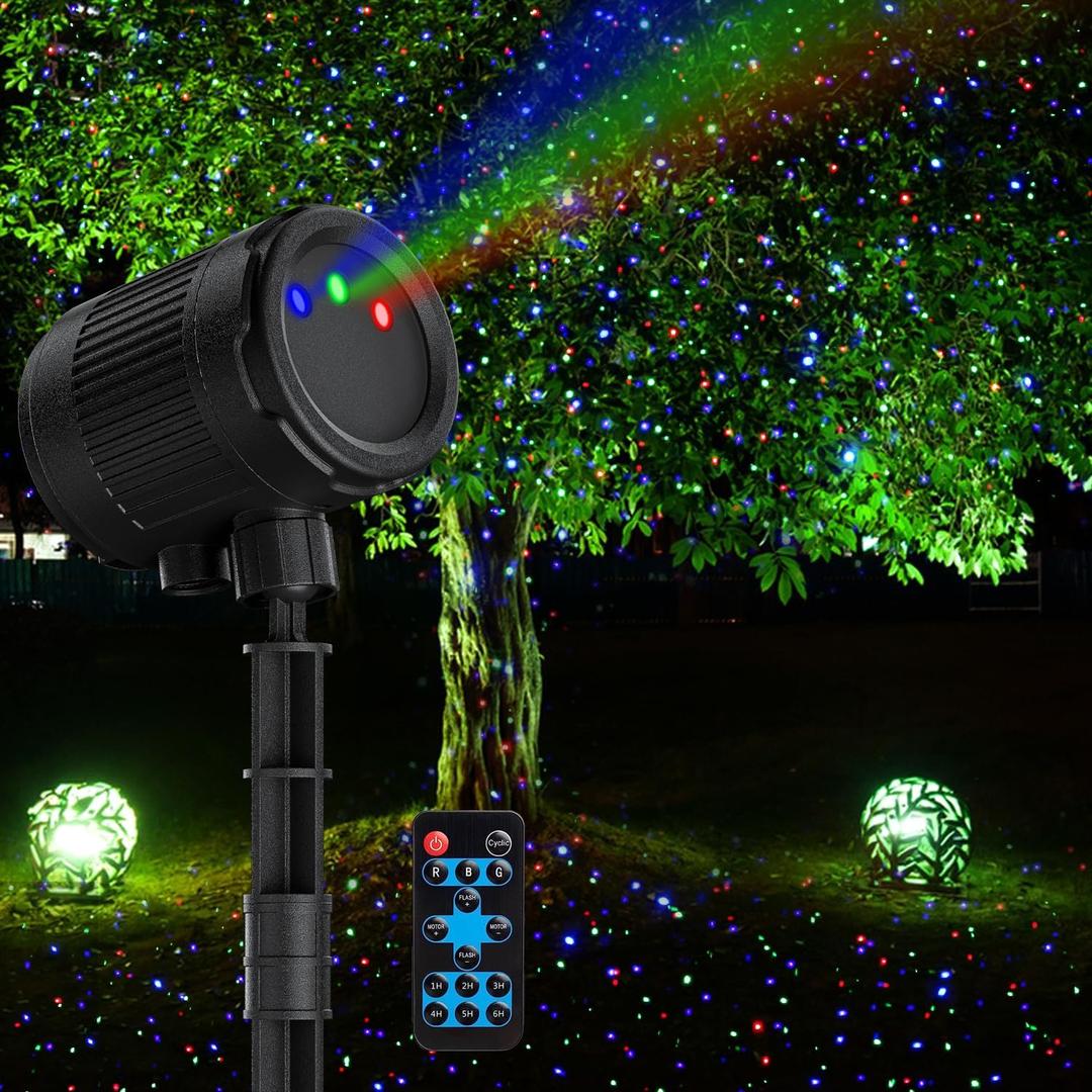 Laser Christmas Projector Lights Outdoor, 3 Color Laser Light Star Projector, Firefly Lights Show with RF Remote, Waterproof, Indoor Holiday Decoration, Christmas Gift, Home Decor, Party, Garden