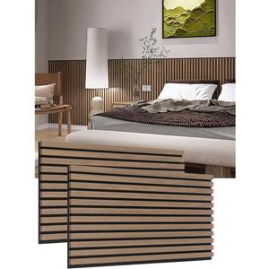 Acoustic Wood Veneer Slat Panels for Interior Wall and Ceilings Dcor | 3D Seamless Spliced Wood Wall Panels | Sound Absorbing Decorative Panels | Luxury Real Wood | Dark Walnut x 2 Pack