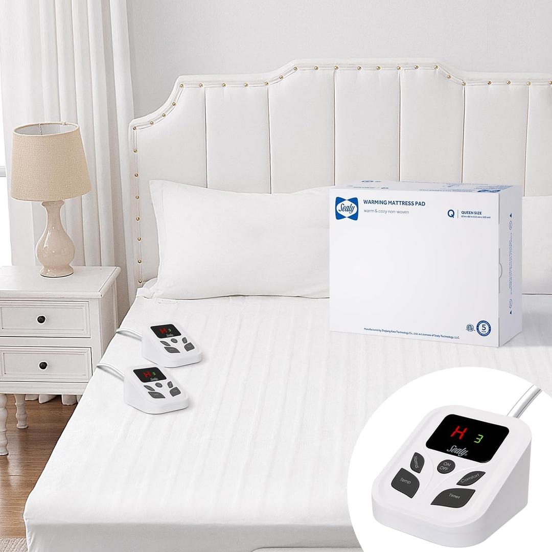 Sealy Heated Mattress Pad Queen Size 60x80 Inch with Dual Control 10 Heated Settings | Zone Heating Electric Mattress Pad | Auto Shut Off 1-9 Hours| Fit Up to 17" Deep Pocket | Machine Washable