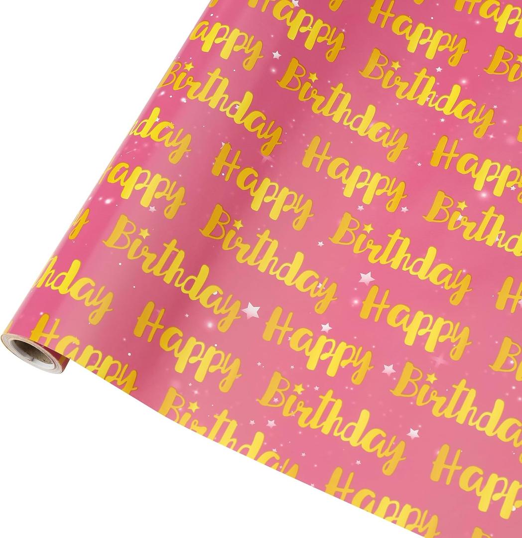 5 x Birthday Wrapping Paper Roll, Mini Roll-17 Inches * 32.8 Feet, Wrap Paper for Girls Women Grandma, for Birthdays, Kid's Birthday Party, Baby Girl, Baby Shower, Newborn, New Moms or Parents, 1 Roll