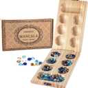 AMEROUS Wooden Mancala Board Game Set - Folding Board - Multi Color Glass Stones - Gift Package - Mancala Instructions, Portable Travel Board Game for Kids and Adults