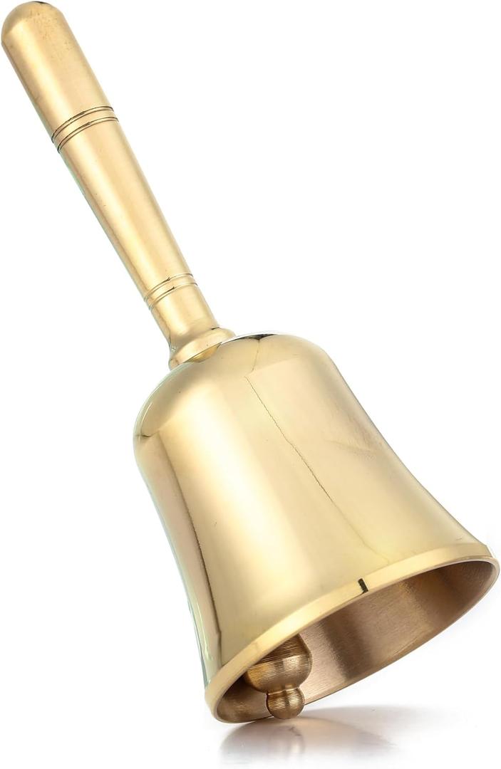 Super Loud Solid Brass Small Hand Call Bell for Wedding, Seniors Bedside, Teacher Classroom, Dinner, Tibetan, Meditation (Medium)