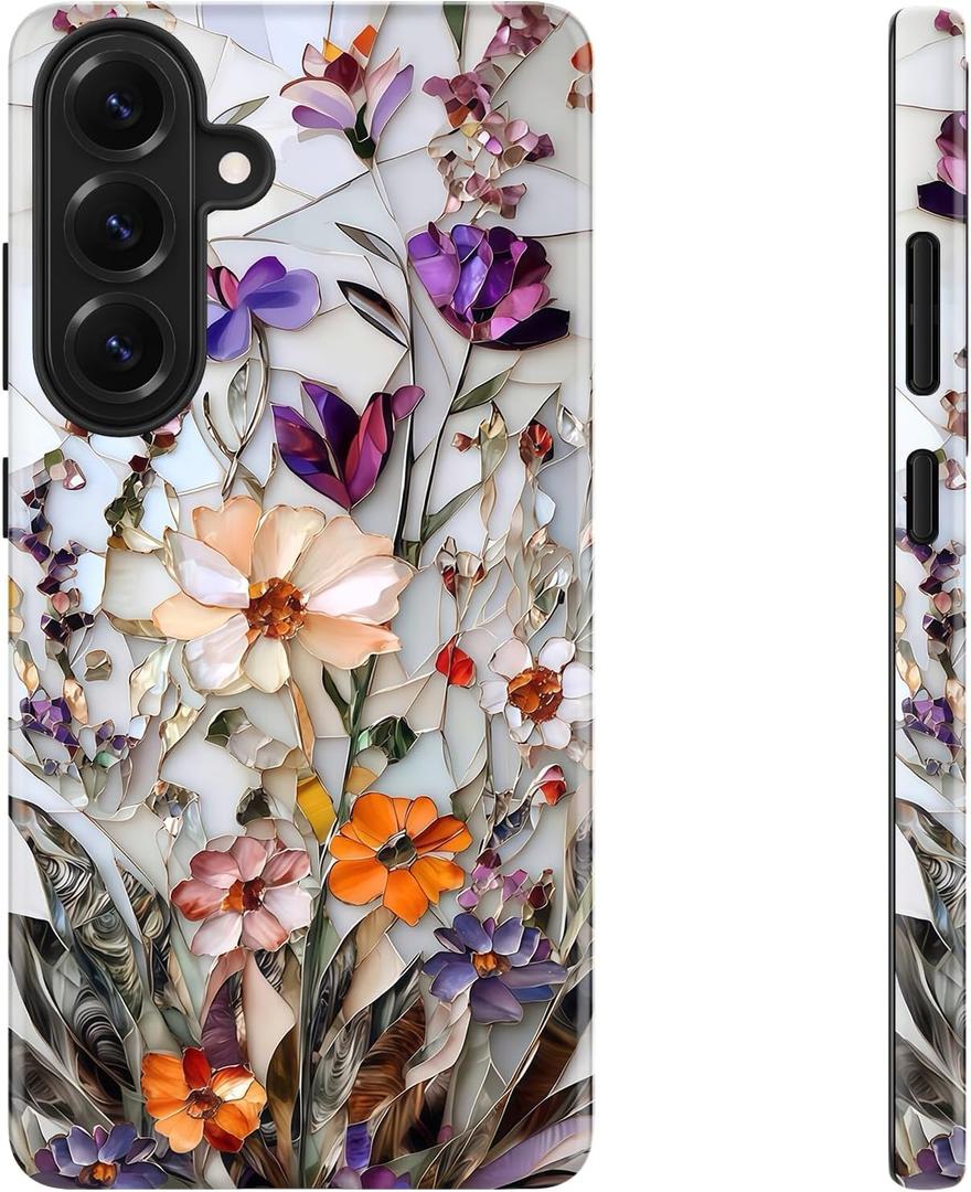 DEENAKIN for Samsung Galaxy S26 Plus Case Cute,Aesthetic Vintage Stained Glass Wildflowers Girly Shell,Compatible with Magsafe,Unique Western Protective Slim Silicone Phone Cover for Women Girls