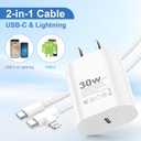 30W USB C Charger, 2 Pack Type C Charger Fast Charging with 6FT 2-in-1 USB C to C & Lightning Cable, for Samsung Galaxy S26 Ultra/S26/S26+/iPhone 17/16/15/14/13/12/11 Pro Max, iPad, AirPods (2, White)