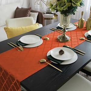 Joyfol Day Jacquard Fall Table Runner, Dresser Scarf, Autumn Waterproof Wrinkle Resistant Damask Table Runners for Kitchen Dining Tabletop Decoration(Rust/ Burnt Orange, 14 x 72 Inch)