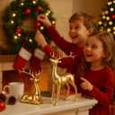 XMGZQ 2 Pack Resin Christmas Reindeer Figurines Deer Statues Elk Sculpture Deer Ornaments for Living Figurine Statues TV Cabinet Home Office Wine Cabinet Decoration (Gold)