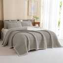 CozyTide Oversized King Quilt 120x120,100% Cotton Waffle Bedspread,3 Piece Ultra Soft Dark Khaki California King Coverlet Farmhouse Bedding Set for All Season